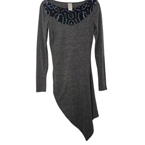 Free People Crochet Trim Asymmetrical Bodycon Grey Dress Size M
